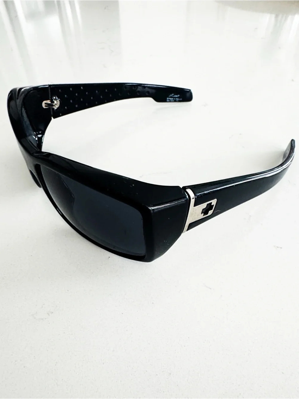 Spy Optic “MC2” sunglasses, wraparound style, Black with Gray polarized Lenses